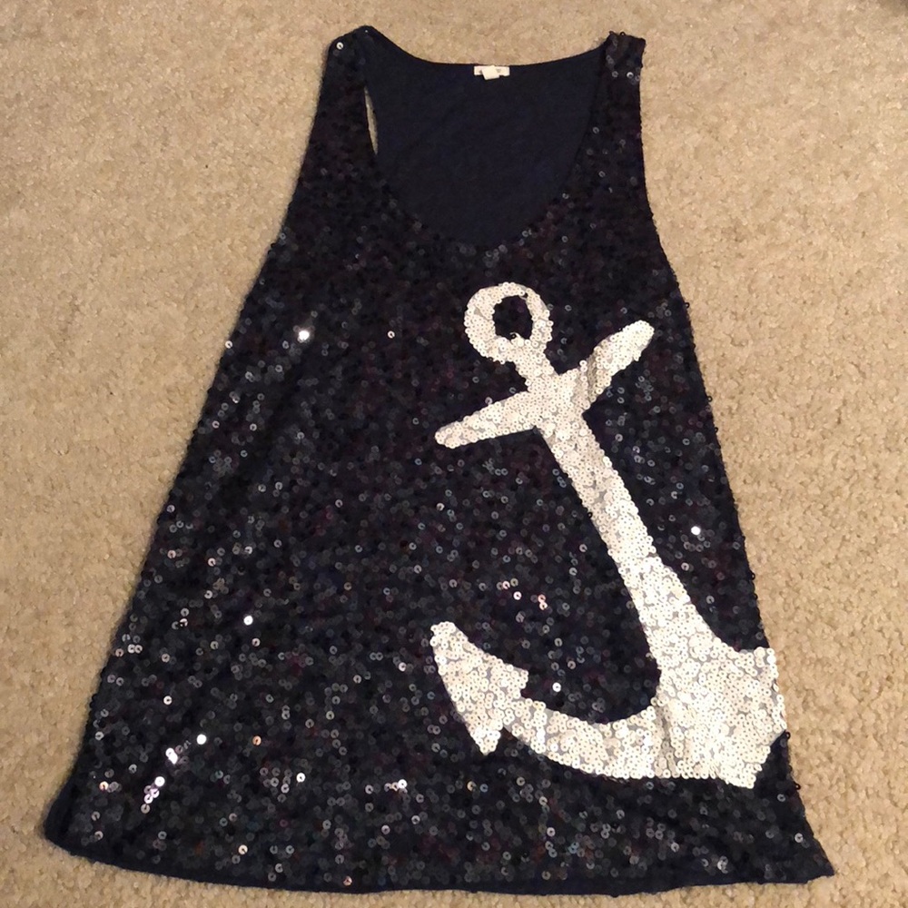 J crew sequin anchor navy tank